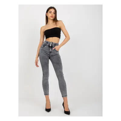 TMAVĚ ŠEDÉ DÁMSKÉ DŽÍNOVÉ KALHOTY S VYSOKÝM PASEM NM-SP-L73.79P-DARK GREY