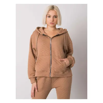 Světle hnědá dámská mikina na zip s kapucí RV-BL-7451.23-camel