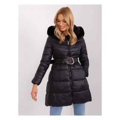 Černá bunda s páskem -NM-KR-TR8173.96P-black