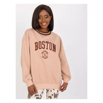 Béžová mikina Louna s potiskem "Boston" -FA-BL-7636.46P-beige