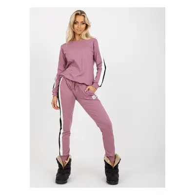 Pohodlný set mikiny a tepláků s pruhy - mauve -RV-KMPL-8359.16P-mauve