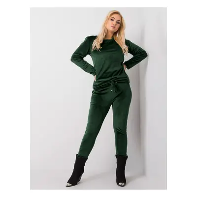 Tmavě zelená velurová tepláková souprava bez kapuce RV-KMPL-6085.05-dark green