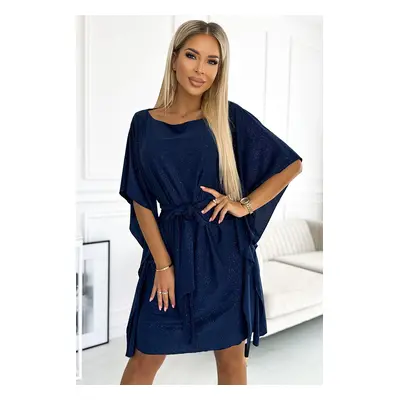 Elegantní šaty NICOLA s opaskem - Tmavě modré 287-25 dark blue