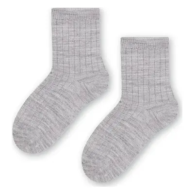 DĚTSKÉ ŠEDÉ NEKOMPRESNÍ MERINO PONOŽKY ART.130 MD023, LIGHT MELANGE - RIBBED PRESSURE-FREE