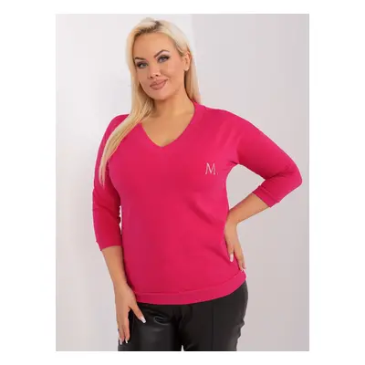 Tmavě růžové triko s výstřihem do V -RV-BZ-9146.30P-dark pink