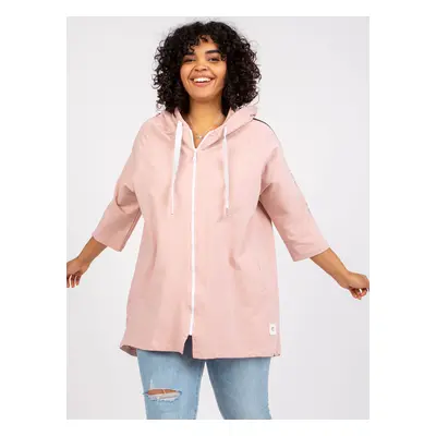 Pudrová mikina Miley na zip s nápisem na rukávu -RV-BL-6796.86-powder pink