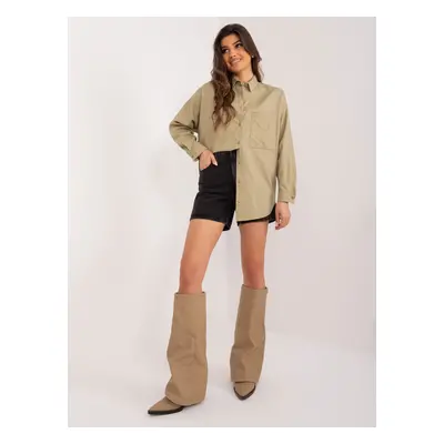 Khaki oversize prodloužená košile BP-KS-1026-1.19-khaki