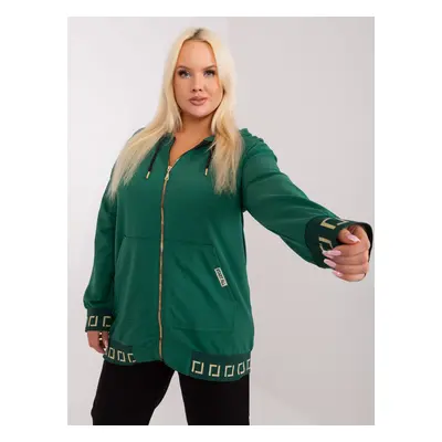 Tmavě zelená mikina na zip s kapucí -RV-BL-8262.85-dark green