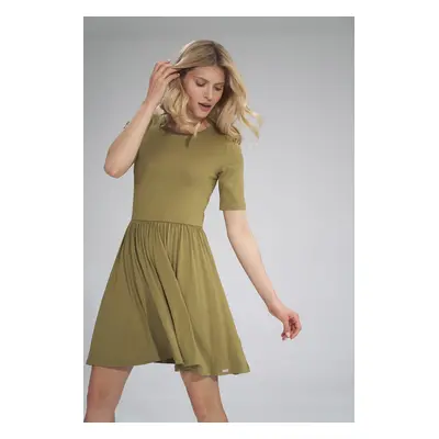 Olivové šaty krátkými rukávy M751 Olive Green