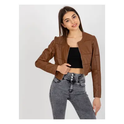 Hnědá krátká crop koženková bunda NM-KR-HG-3551.08-brown