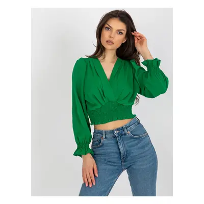 Zelená crop top halenka s elastickým řasením DHJ-BZ-13866.92P-green