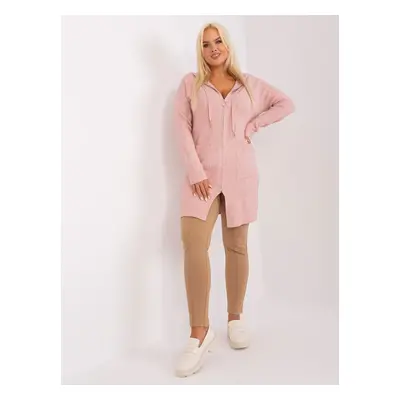 Pudrový delší svetr na zip s kapsami PM-SW-PM-3733.17-pink