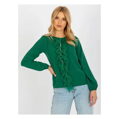 Tmavě zelená halenka s aplikací LK-BZ-506673.36-dark green