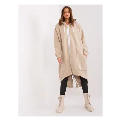 Béžová dlouhá asymetrická mikina na zip s kapucí PM-BL-8178.97P-beige