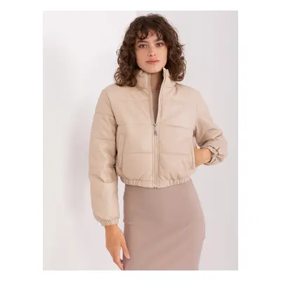 BÉŽOVÁ PROŠÍVANÁ CROP BUNDA NM-KR-T3-2658.99P-BEIGE