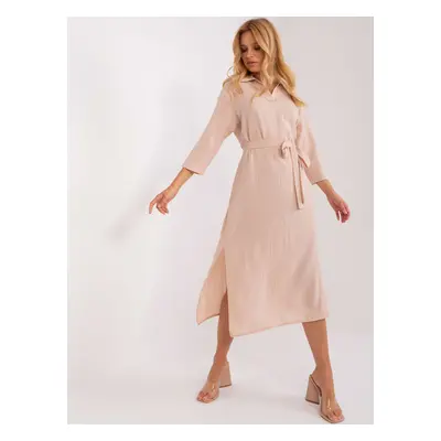 Béžové midi šaty s páskem LK-SK-509342.33P-beige