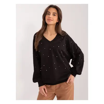 Černá oversize mikina s výstřihem a aplikací FA-BL-9369.73-black