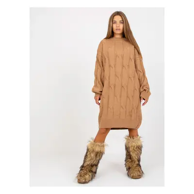 Hnědé úpletové mini šaty se stojáčkem LC-SW-0297.35P-camel