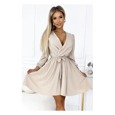 Světle béžové mini šaty s výstřihem BINDY 339-4 beige