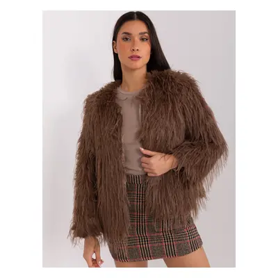 Tmavě hnědá chlupatá krátká bunda AT-KR-2359.96P-brown