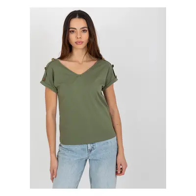 KHAKI DÁMSKÉ TRIČKO VÝSTŘIHEM TW-BZ-BL-1006.56-KHAKI