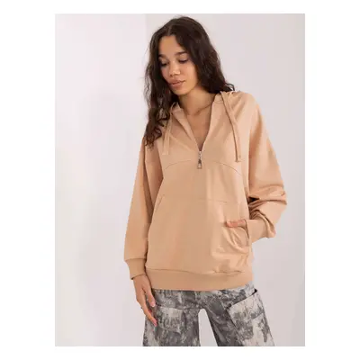 Tmavě béžová oversize mikina se zipem FA-BL-8809.80-camel