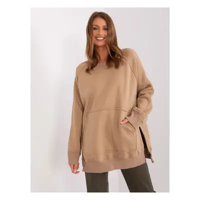 Camel vyteplená oversize mikina bez kapuce EM-BL-664.98P-brown