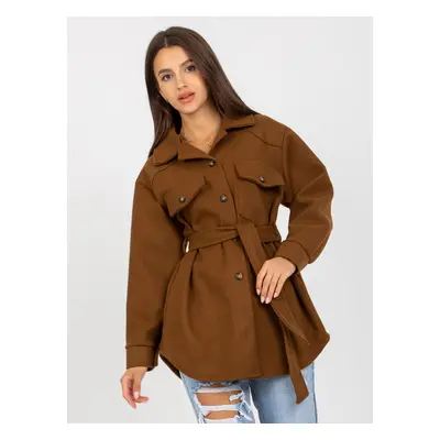 Hnědý teplý košilový kabátek -EM-PL-2939.85-brown