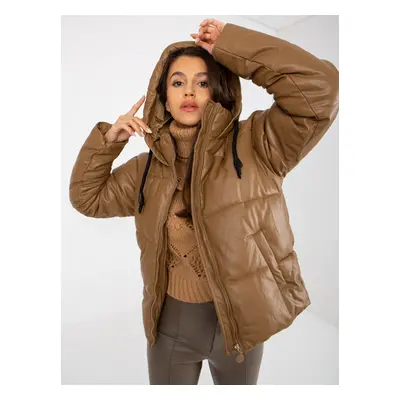 Světle hnědá prošívaná bunda s kapucí -NM-KR-H-923.30X-light brown