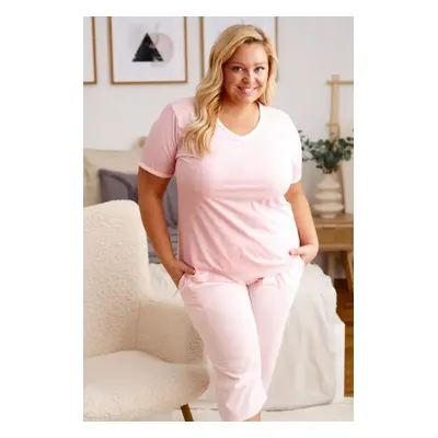 PUDROVÉ PLUS SIZE PYŽAMO S KRÁTKÝM RUKÁVEM