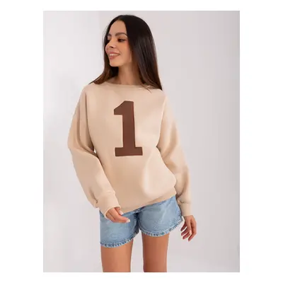 Béžová mikina bez kapuce s číslicí EM-BL-617-9.11X-beige