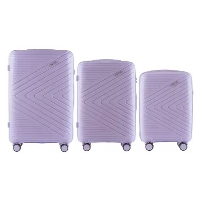 Světle fialová sada tří skořepinových kufrů DQ181-04, Luggage 3 sets (L,M,S) Wings, White purple