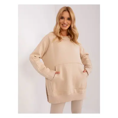 Béžová vyteplená oversize mikina bez kapuce EM-BL-664.98P-beige