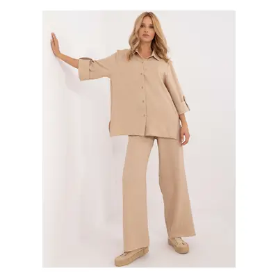 Béžový komplet oversize košile a kalhot LK-KMPL-509705.92-beige