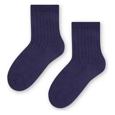 TMAVĚ MODRÉ DĚTSKÉ NEKOMPRESNÍ MERINO PONOŽKY ART.130 MC028, NAVY BLUE - RIBBED PRESSURE-FREE