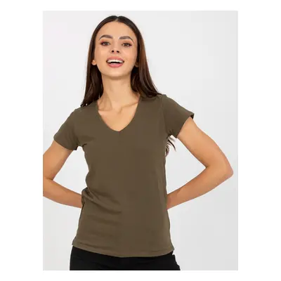 Khaki tričko s výstřihem do V B-012.71P-khaki