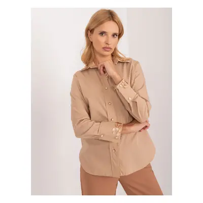 Tmavě béžová bavlněná košile s ozdobnými knoflíky LK-KS-509574.71-dark beige