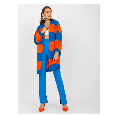 Delší volný pletený kardigan - modrá-oranžová TW-SW-BI-M3022.29X-blue-orange