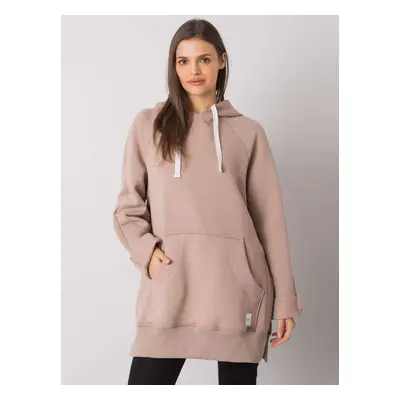 TMAVĚ BÉŽOVÁ DÁMSKÁ MIKINA S KAPUCÍ -RV-BL-7371.00P-dark beige