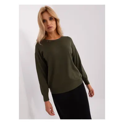 Tmavý khaki basic svetr -AT-SW-2325.95P-khaki