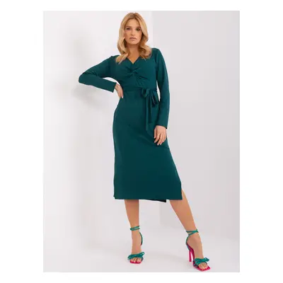 Tmavě zelené midi šaty s páskem -LK-SK-509456.99-dark green