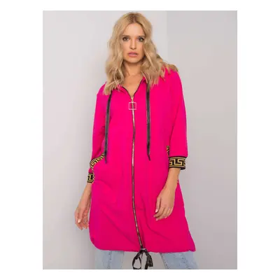 Tmavě růžová dámská delší mikina na zip RV-BL-6792.02P-fuchsia