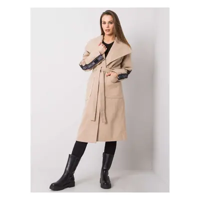 Béžový dámský kabát s pruhem na rukávech -LK-PL-508316.95P-beige