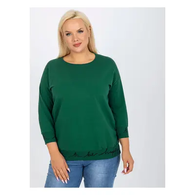 Tmavě zelená mikina Charliza s nápisy "Happy" na lemech -RV-BL-5978.06P-dark green