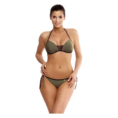 Khaki bikiny černým lemováním Janette Kaki M-547 (5)