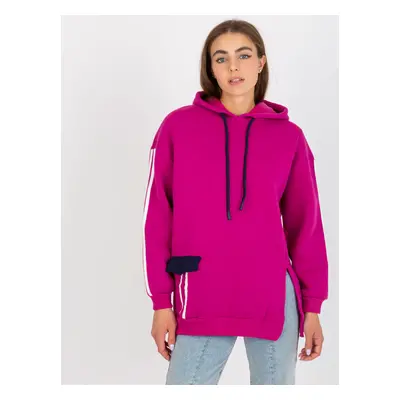 Tmavě růžová mikina s pruhy na rukávech -FA-BL-8102.34P-fuchsia