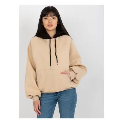 Béžová oversize mikina s tmavě hnědou kapucí EM-BL-696.68-beige