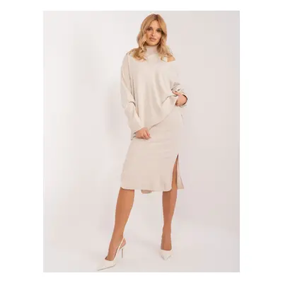 Béžový komplet šatů a svetru -BA-KMPL-1490.52-light beige