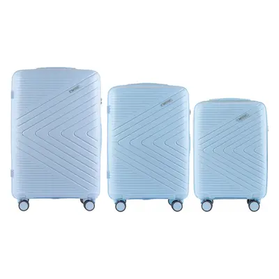 Světle modrá sada tří skořepinových kufrů PRIMROSE DQ181-04, Luggage 3 sets (L,M,S) Wings, Light