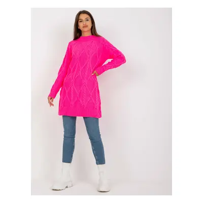 Neonově růžové pletené šaty LC-SW-8012.88P-fluo pink